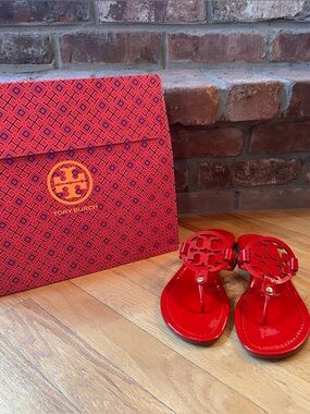 Tory Burch Red Patent Leather Miller Sandals